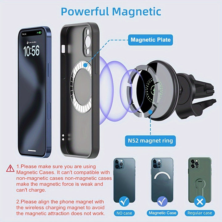 Magnetic Wireless Phone Holder Car Charger Car Mount with Fast Charging Wireless Magnet Car Phone Holder for iPhone 16/16 Pro/16 ProMax/15/15 Pro/15 Pro Max/15 Plus/14/14 Pro/14 Pro Max/14 Plus/13/13 Pro/13 Pro Max/12/12 Pro/