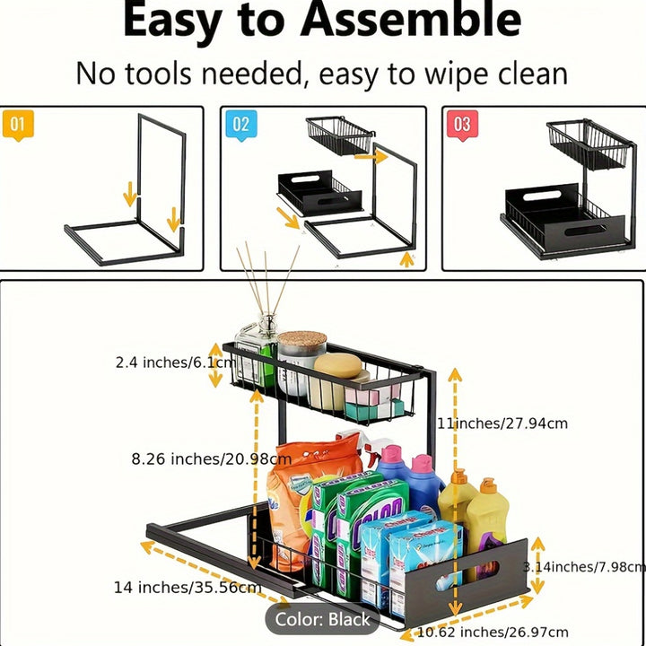 [Slide Out Pull Out] 2 Tier Under Sink Organizer | Metal | Slide Out Pull Out | Kitchen Bathroom Pantry Closet Organization