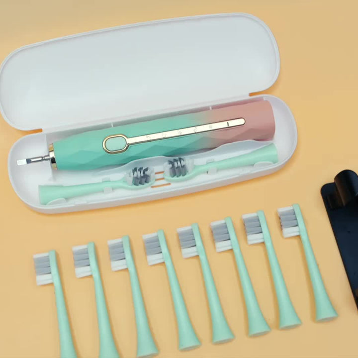 Acoustic Electric Toothbrush USB Rechargeable Couple Rechargeable Metal Shaft Adult Man And Woman Rechargeable Toothbrush Intelligent Timer 10 Replaceable Toothbrush Heads 5 Colors A Toothbrush Base A Portable Case