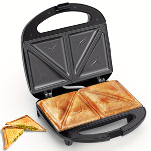 2-Slice Non-Stick Sandwich Maker with Triangle Plates, Cool-Touch Handle & Indicator Lights, Easy to Clean, 750W for Quick Breakfasts and Snacks, BPA-Free Stainless Steel Design