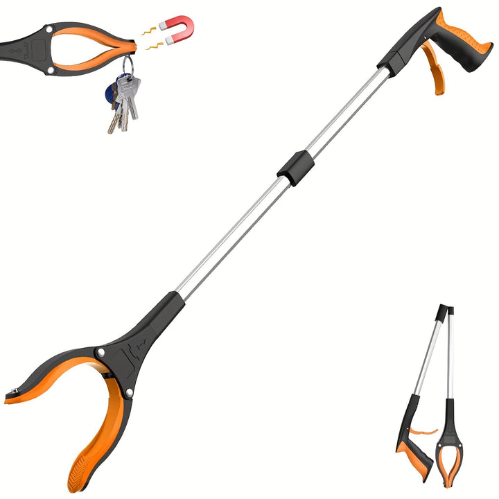 32" Folding Grabber Tool - Strong Magnetic Tip Lightweight Garbage Picker with 4" Wide Claw Mouth - Suitable for Elderly Use