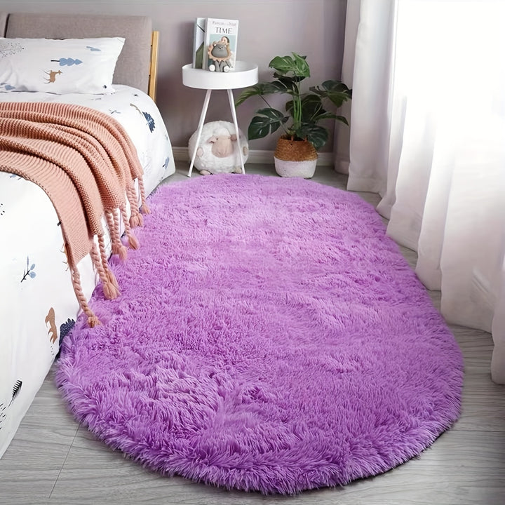 Oval Bedside Rug for Bedroom, End-of-Bed Mat, Living Room Coffee Table Mat