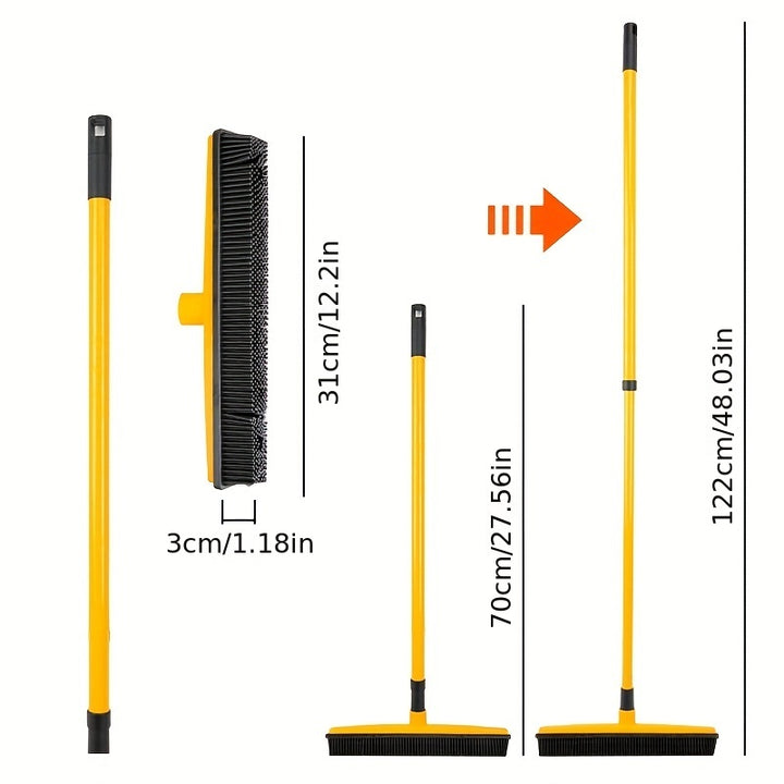 [Long Handle Pet Hair Remover] Pet Hair Remover Rubber Broom With Squeegee - Carpet Rake For Floor Cleaning - Long Handle Push Sweeper - Ideal For Collecting Pet Hair And Debris