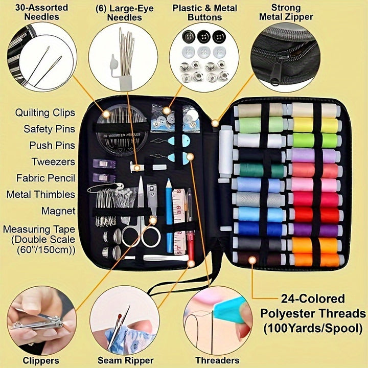 100pcs Sewing Kit - 24-Color Threads, Needle, Portable Mini Travel Kit for Emergency Repairs