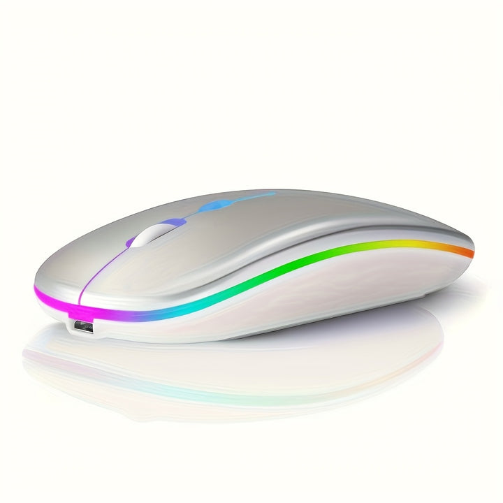 Wireless Mouse, LED Dual-Mode Rechargeable Silent Ultra-Thin Laptop Mouse, Ergonomically Designed, Portable Dual-Mode Computer Mouse, Suitable for Laptops, Desktops, Tablets, Mobile Phones, Mac, BalanceFit