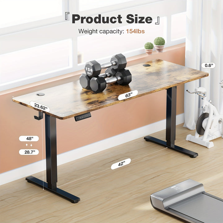 63" Adjustable Height Electric Standing Desk - Modern Wooden Workstation with 4-Panel Display Setup, Storage Shelf & Hooks for Home Office, Bedroom, or Gaming Room, Workspace Organizer | Sleek Metal Frame | Iron Construction,