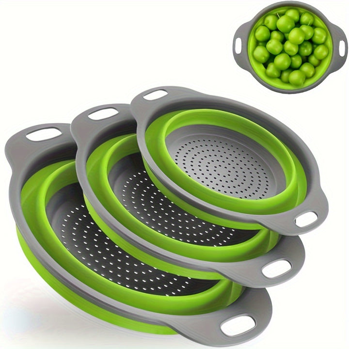 Silicone Kitchen Drain Basket Set - 1/2 Set, Collapsible, Round Funnel, 1 Large & 1 Small, Ideal for Draining Pasta, Veggies & Fruits