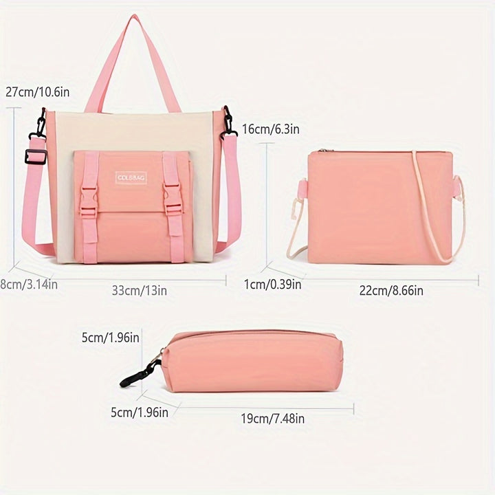 4pcs/set Large Capacity Canvas Simple Casual Backpack School Bag Travel Bag For Students