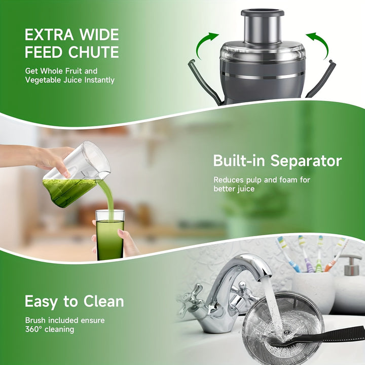 [Juicer Centrífugo Poderoso de 500W] Máquina de Juicer Centrífugo Poderoso de 500W - Boca Larga para Fácil Extração de Frutas e Vegetais, Fácil Limpeza, Aço Inoxidável, Livre de BPA, Lavável na Máquina de Lavar Louça, Design que Economiza Espaço, Perf