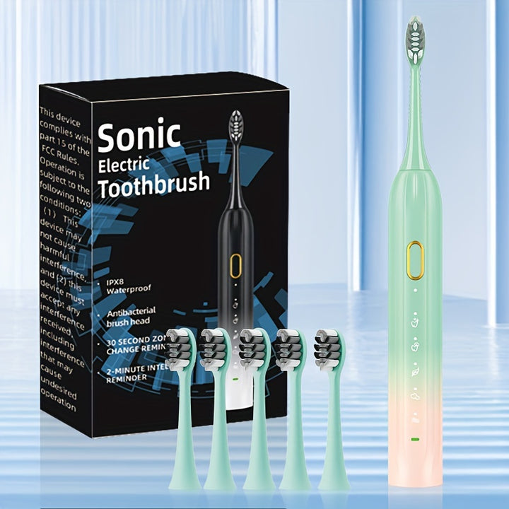 IPX8  Sonic Electric Toothbrush with USB Charging, Couples with Replaceable Head Metal Shaft Electric Toothbrush for Adults, Men And Women, Smart Timer And 5 Replacement Brush Heads