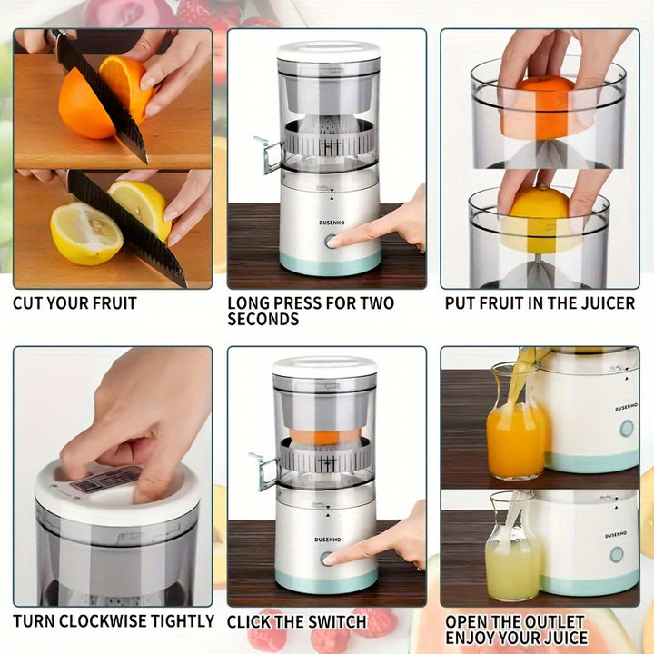 Portable Wireless Electric Juicer with a Capacity of 13.53 Ounces, USB Rechargeable, 1600Mah Lithium Battery, Push-Button Control, Non-Heating Food-Grade PP, Detachable Cup, Automatic Juice Separator, Suitable for Fresh Juice