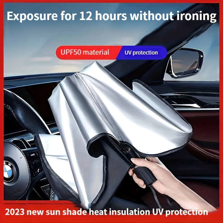 Compact Roll-Up Sunshade for Front Window - Heat Insulation and UV Protection, Easy-to-Use Auto Interior Accessory, UPF50+ Material, Fits Most Vehicles, Sun Protection Curtain | Sleek Black Umbrella Design | Easy Handling, Ca