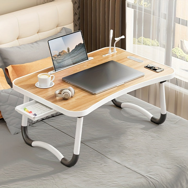 Mesa de Cama Multi Funcional Ultra Grande para Laptop - Bandeja Portátil com Suporte para Copo, Gaveta, USB, Ventilador e Luz - Estável, Durável e Dobrável para Comer, Ler e Escrever