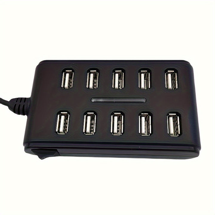 1pc Portable General Purpose Work Home With Switch ABS Plastic Double Row Ten Port USB HUB