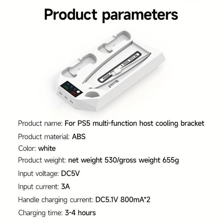 [Dual Charging PS5 Stand Station] PS5 Stand and Cooling Station with Dual Controller Charging Station for Playstation 5 Console, PS5 Accessories Incl. Controller Charger, Cooling fan, Headset holder, 3 USB Hub, Media Slot, Sc