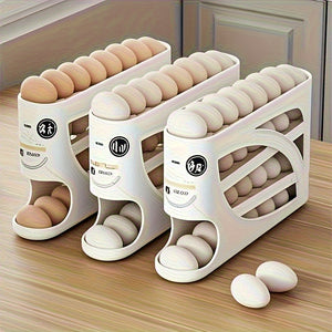 4-Tier Rolling Egg Holder - Side Door Design, Holds 30 Eggs, Smooth Glossy Finish, Convenient Handle