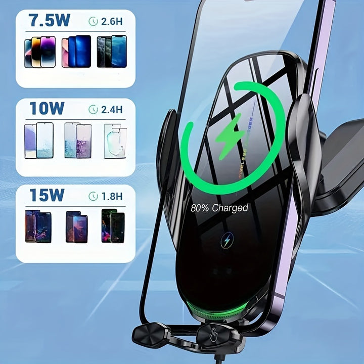 Wireless Car Charger Mount, YITUMU 15W Qi Fast Charging Automatic Clamping Car Phone Holder, Dashboard Air Vent Phone Holder, Compatible With IPhone 14 13 12 11 Pro Max Xs, Compatible With Samsung, S10+ S9+ Note 9, Etc...