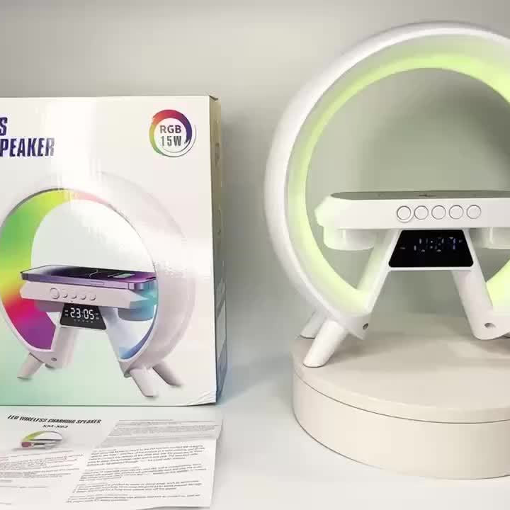 Portable Wireless Wireless Speaker with RGB Ambient Lighting, Alarm Clock & USB/Battery Power - White