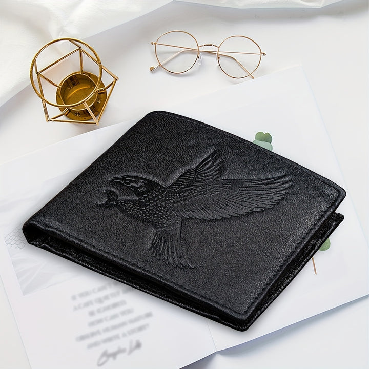 Eagle Embossed Men's Wallet with RFID Blocking Technology - Genuine Top Layer Cowhide Leather Casual Coin Purse with Large Capacity