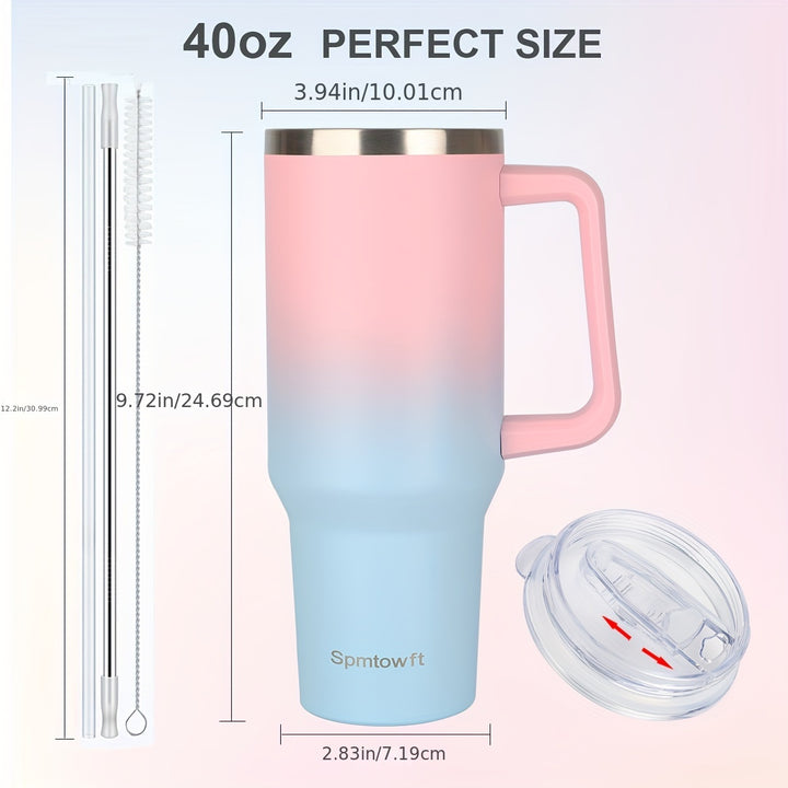 [40oz Insulated Tumbler with Handle] 40oz Tumbler with Handle and Straw Lid & Carrier Bag, Stainless Steel Double Vacuum Coffee bler With Purse Pouch Phone Pocket, Gym Water Bottle Travel Mug for Men Women with Sleeve Holder