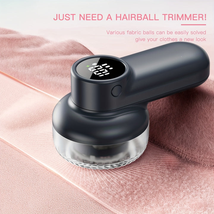 Rechargeable Electric Lint Remover Fabric Shaver - Digital Display, 6-Leaf Blades & Safety Lock, 3-Speed Defuzzer for Removing Fuzz/Pills From Clothes, Garments