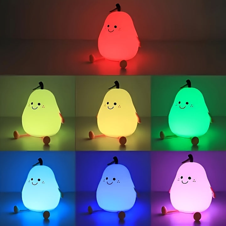 Charming Pear-Shaped LED Night Light with Touch Control - USB Rechargeable, Adjustable Brightness, Multiple Colors - Perfect for Bedroom Ambiance