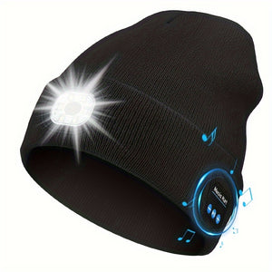 Gorro inalámbrico con auriculares incorporados, gorra con lámpara frontal recargable por USB, para actividades al aire libre en invierno y actividades nocturnas como acampar, correr, esquiar y montañismo, regalo de Navidad perfecto para hombres, mujeres.