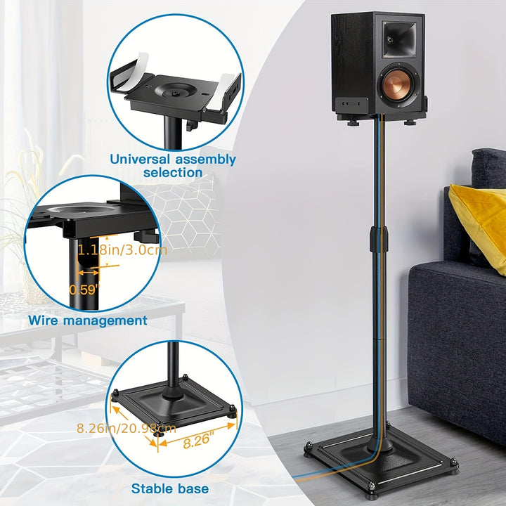 Par de Soportes de Altura Ajustable Universales para Altavoces - Soporta Altavoces Satelitales y de Estantería de hasta 11 lbs, Altura Ajustable de 33.3" a 45.1", Diseño Robusto y Duradero, Color Negro