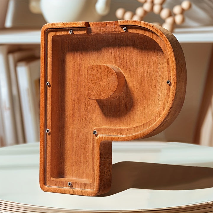 Wooden Lettered Piggy Bank, Personalized Lettered Bank, Wooden Bank 26 English Alphabet Bank, Home Decoration Children's Gifts Halloween、Christmas Gift、Thanksgiving Day easter gift