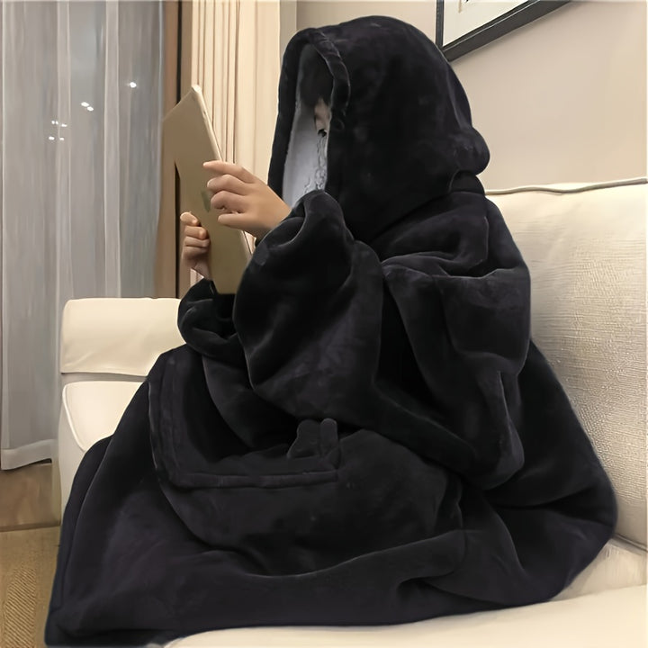 Soft Double-sided Wearable Hoodie Blanket Pajamas - Comfortable Over sized Hooded Blanket with Kangaroo Pockets, Machine Washable Christmas Gifts Valentine's Day, Suitable for Office, Festival, New Year's Gift