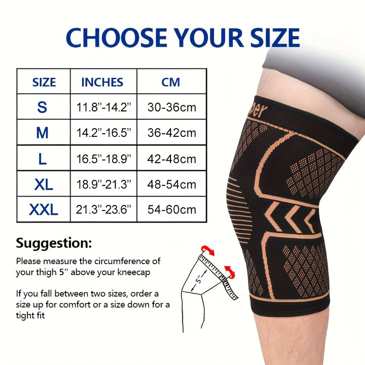 2pcs Copper Compression Knee Sleeves For Sports - High Elastic Non-slip, Breathable Knit, Supportive & Elastic, Suitable For Outdoor Sports, Running, Fitness, Various Ball Games, Basketball & Athletic Injury Prevention, Very