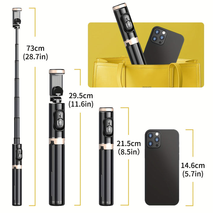 Portable Aluminum Alloy Phone Selfie Stick, Extendable Mobile Phone Tripod, Integrated Wireless Remote Hands Free Shooting For Apple IPhone And Android Smartphones 4''-7"