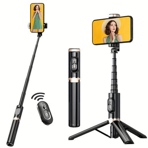 Tragbarer Telefon-Selfie-Stick aus Aluminiumlegierung, ausziehbares Handy-Stativ, integrierte kabellose Fernbedienung, Freisprechfunktion für Apple iPhone und Android-Smartphones von 4 bis 7 Zoll