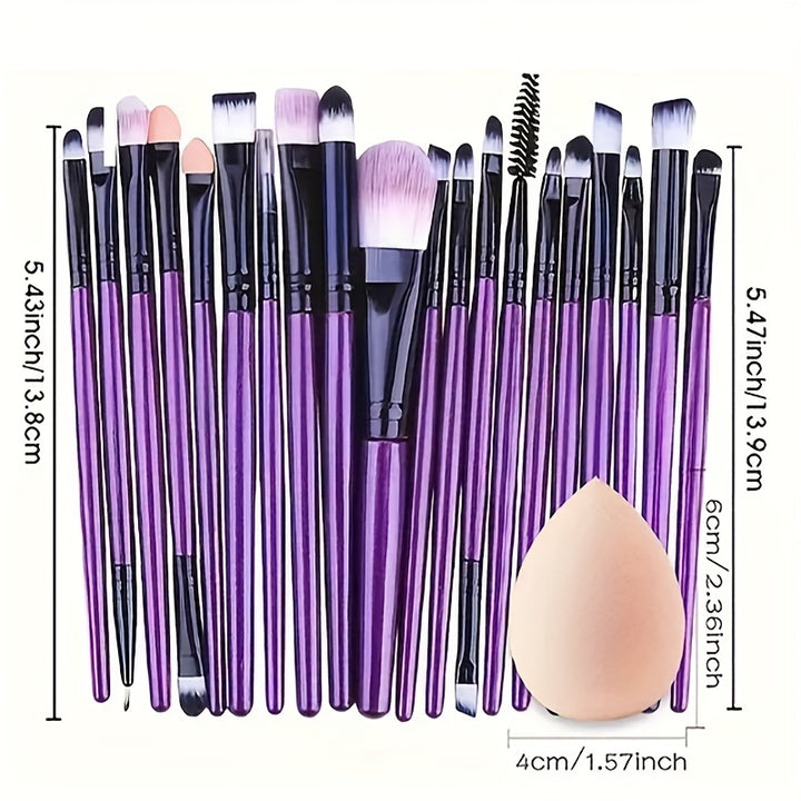 [20-Piece Luxe Makeup Brush Set] 20-Piece Hypoallergenic Makeup Brush Set with Nylon Bristles - Luxe Palm Brushes for Foundation, Blush, Eye Shadow, Eyebrow, & Lip, All Skin Types, ABS Rod - Professional & Beginner Kit, Trave