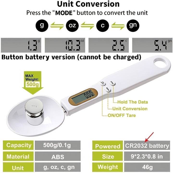 AccuMeasure Digital Kitchen Scale Spoon - LCD Display, 0.1g-500g Precision, Battery-Powered, Ideal For Cooking, Baking, And Portion Control