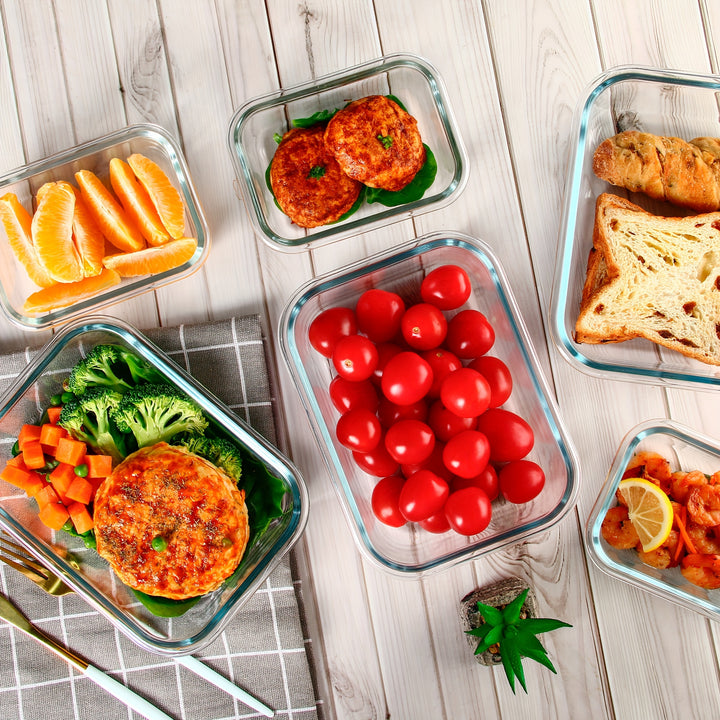 2/10 Stück Glas-Mahlzeitvorbereitungsbehälter Set, Lebensmittelaufbewahrungsbehälter mit luftdichten Deckeln, Glas-Lunchboxen für Zuhause, Küche, Büro-Lunch