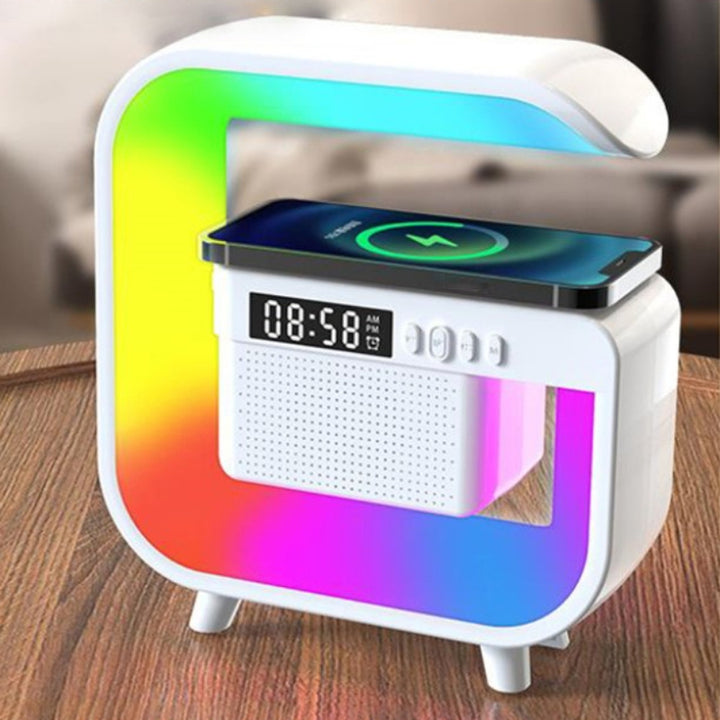 5in 1 Wireless Music Station Light Atmosphere Light, Alarm Clock, 24 Hours Time Display with Wireless Charging Can Be Plug-in TF Card Play MP3 for Home Bedroom Use, Atmosphere Lamp