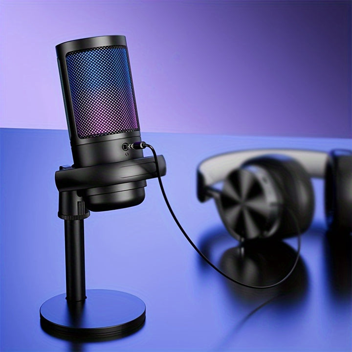 USB Microphone Studio Professional Condenser Microphone For PC Gaming Mic For PS4/ PS5/ Mac/Phone, Brilliant RGB Lighting, Recording Streaming Gaming Karaoke Singing ME6S Mic Eid Al-Adha Mubarak