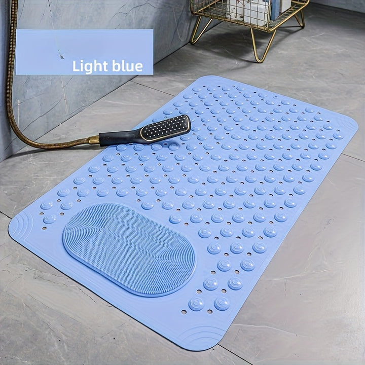 Light Blue Textured Anti-Slip Bath Mat with Drainage Holes - PVC Shower Stall Mat for Home Bathroom, Circular Pattern Design, 0.8cm Thick, 2600g/㎡, Rectangular Shape, Bathroom Accessories