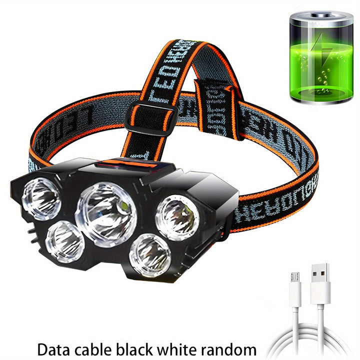 1pc Super Brightest Powerful 5 LED Headlamp Rechargeable Headlamps Headlights Head Torch Outdoor Camping Running Lighting