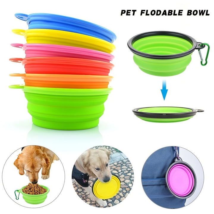 Portable Foldable Pet Bowl with Black Frame, 11.83oz TPR Dog Food Dish for Outdoors