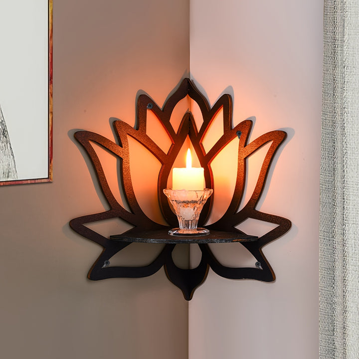 1pc Elegant Floating Wooden Lotus Shape Display Shelf - Adds Aesthetic Touch to Any Room with Ample Storage for Plants, Flowers, Toys, Scented Candles, and More - Perfect for Hallway, Bedroom, Home, Christmas Decor, Wall Deco