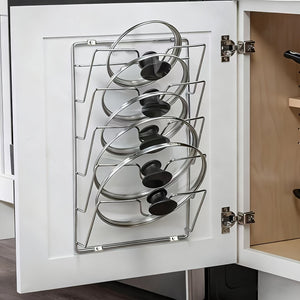 1 Pc of a Sturdy Metal Organizer for Hanging Pot Lids, Designed As a Multi-Level Wall-Mounted Storage Solution for Pots And Lids
