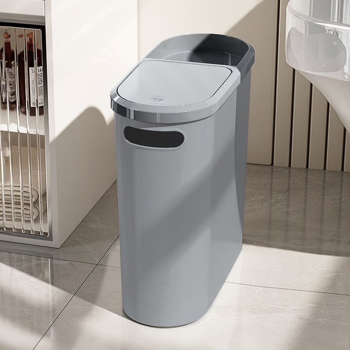 2/1pc Bathroom Trash Can, Compact And Durable Plastic Wastebasket with Built-In Handles, Easy to Clean, Rustproof, Space-Saving Design, Ideal for Small Spaces in Bathroom, Laundry, And Home Office.