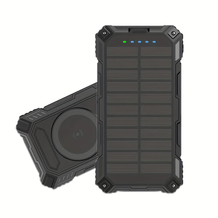 Carregador Portátil USB Power Bank Solar para Celulares, Bateria Externa de Backup para Camping com Saída Dual de 5V USB, 2 Luzes LED Lanterna com Ponteiro