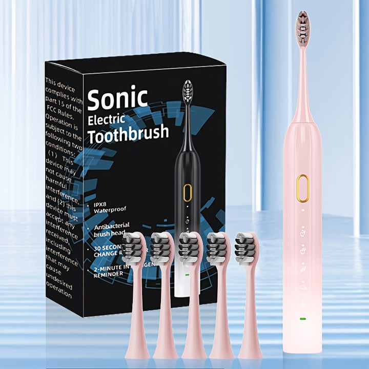 IPX8  Sonic Electric Toothbrush with USB Charging, Couples with Replaceable Head Metal Shaft Electric Toothbrush for Adults, Men And Women, Smart Timer And 5 Replacement Brush Heads