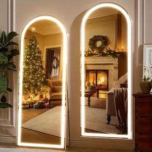 [LED Lighted] Arched Full-length Dressing Mirror - Aluminum Frame with LED Light - For Bedroom or Living Room Use