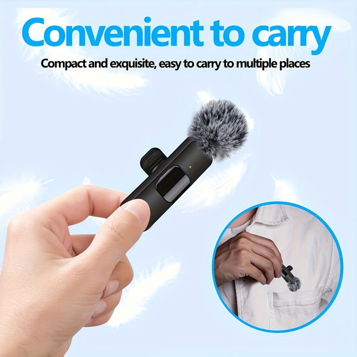 Wireless Lavalier Microphone Clip Microphone for iPhone iPad Android USB-C Cordless Clip-on Microphone, Plug And Play, Audio Video Recording Live Streaming Interviews