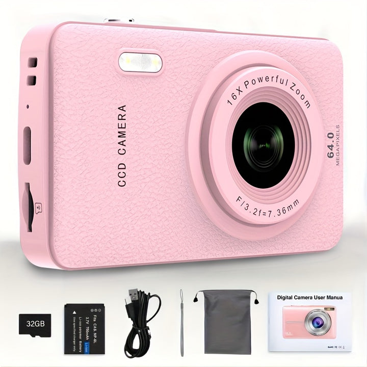 [44MP HD Camera Auto Focus] 44MP 1080P HD Digital Camera - Auto Focus, 16X Digital Zoom, 2.4 Inch Large Screen, Portable Mini Camera For Photography, Video Blogging, And Vlogging - Includes 32G Memory Card, Ideal For Students