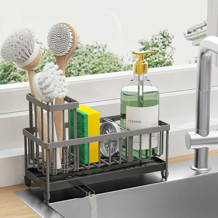 Kitchen Sink Sponge Holder, 304 Stainless Steel Self Draining Kitchen Sink Organizer, Sink Rack, Dish Brush Rag Soap Scrub Accessories For Countertop Baskets, Buckets And Containers, Baskets, Buckets And Containers For Home O